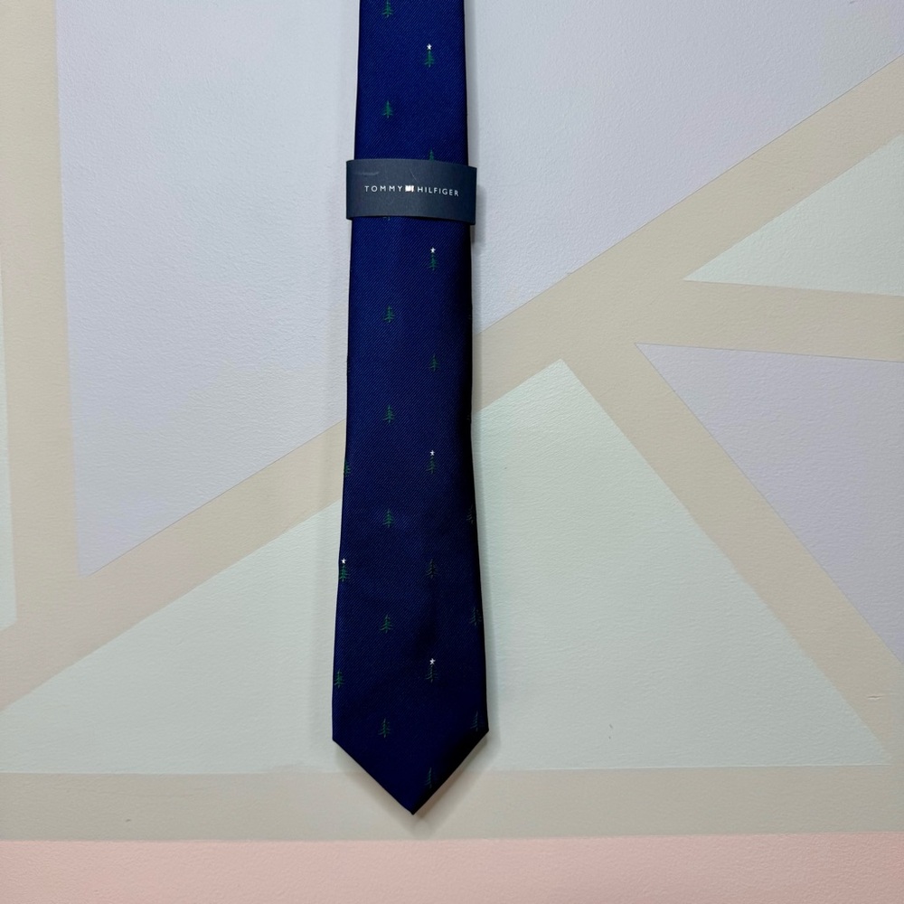 Tommy Hilfiger Dark Blue Tie with Green pine tree Accents
